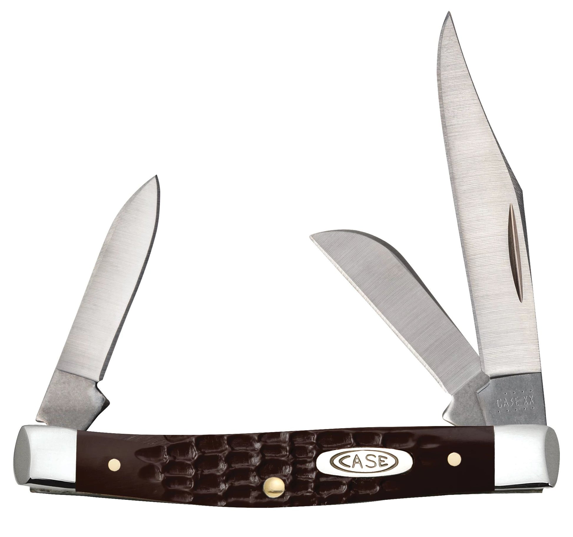 Case 00106 Medium Stockman pocket knife with jigged brown synthetic handle and nickel silver bolsters — ClassicBlades