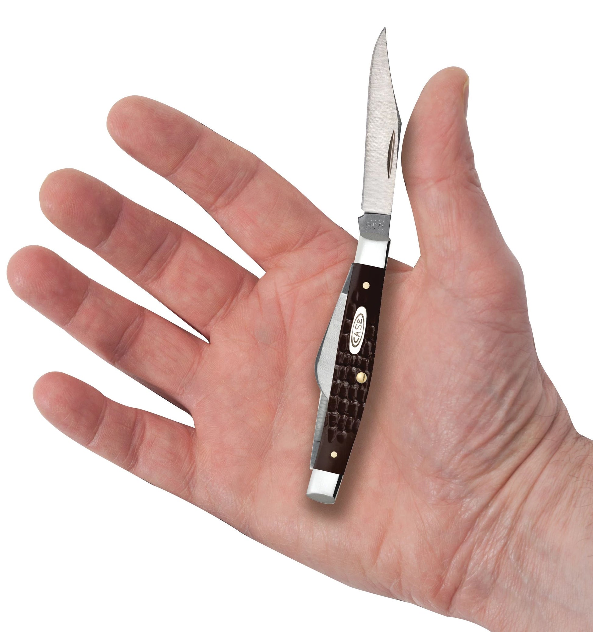 Case 00106 Medium Stockman pocket knife with jigged brown synthetic handle and nickel silver bolsters — ClassicBlades