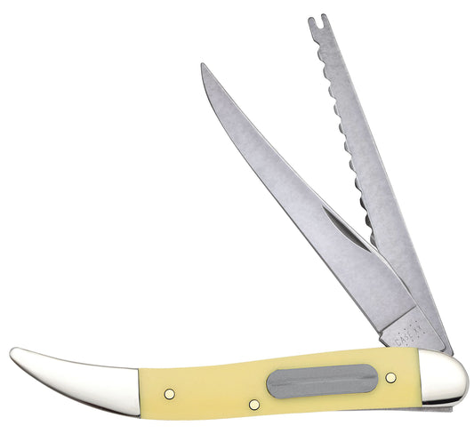 Case 00120 Fishing Knife with high-visibility yellow synthetic handle and nickel silver bolsters — ClassicBlades