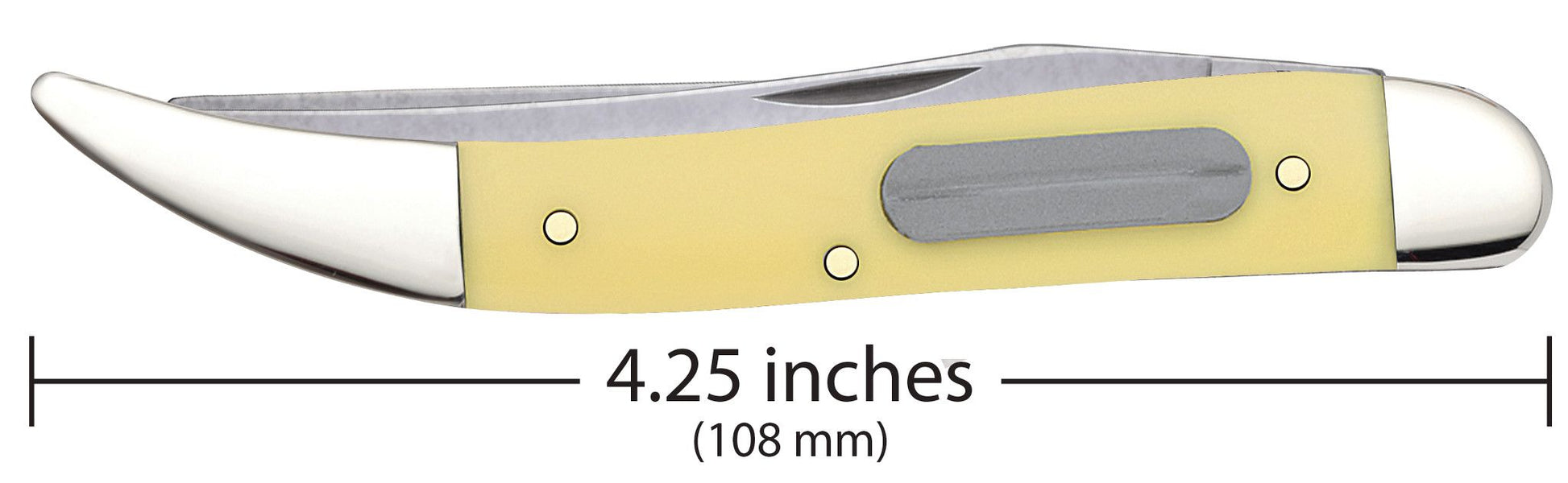Case 00120 Fishing Knife closed showing 4.25 inch profile with yellow handle and integrated hook sharpener — ClassicBlades