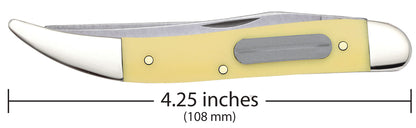 Case 00120 Fishing Knife closed showing 4.25 inch profile with yellow handle and integrated hook sharpener — ClassicBlades