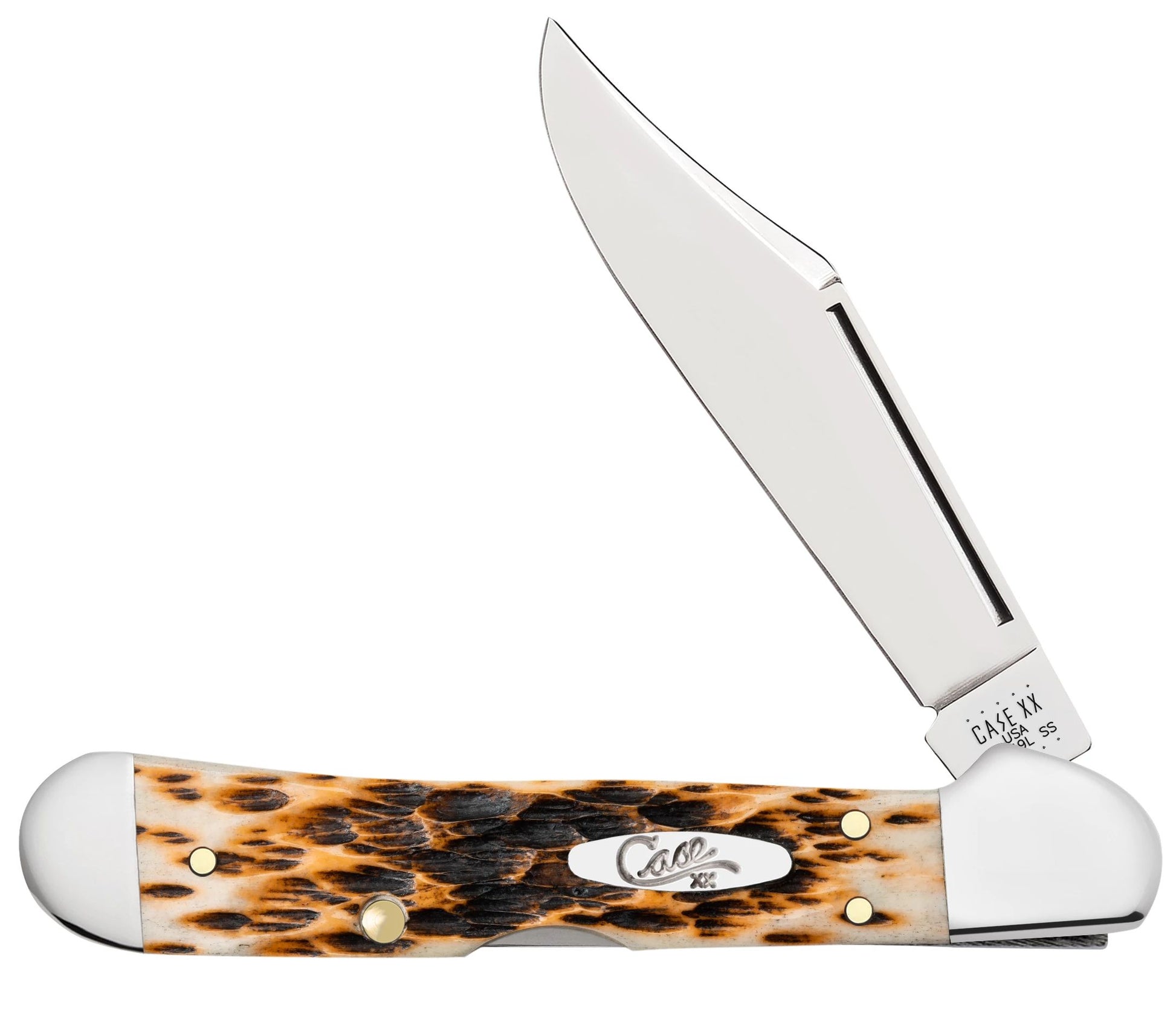 Case 00133 Mini CopperLock pocket knife with peach seed jigged amber bone handle and nickel silver bolsters — ClassicBlades