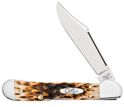 Case 00133 Mini CopperLock pocket knife with peach seed jigged amber bone handle and nickel silver bolsters — ClassicBlades