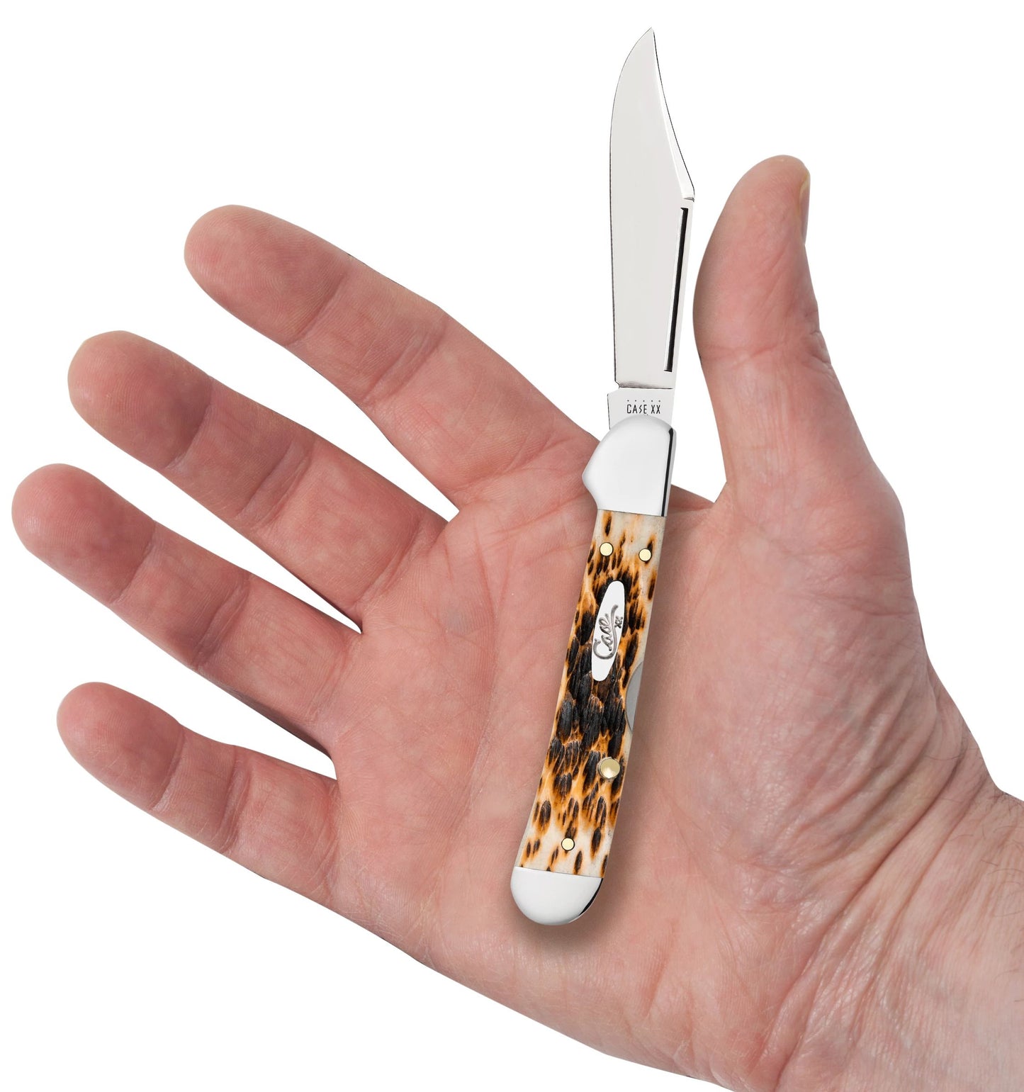 Case 00133 Mini CopperLock pocket knife with peach seed jigged amber bone handle and nickel silver bolsters — ClassicBlades
