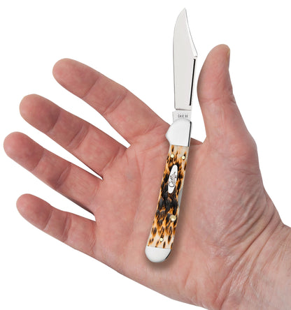 Case 00133 Mini CopperLock pocket knife with peach seed jigged amber bone handle and nickel silver bolsters — ClassicBlades