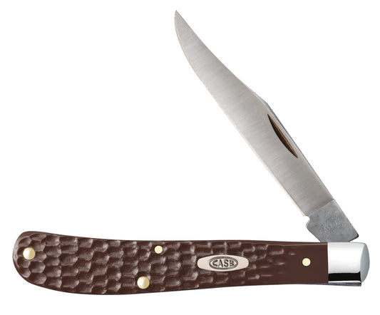 Case 00135 Slimline Trapper pocket knife with jigged brown synthetic handle and nickel silver bolsters ClassicBlades