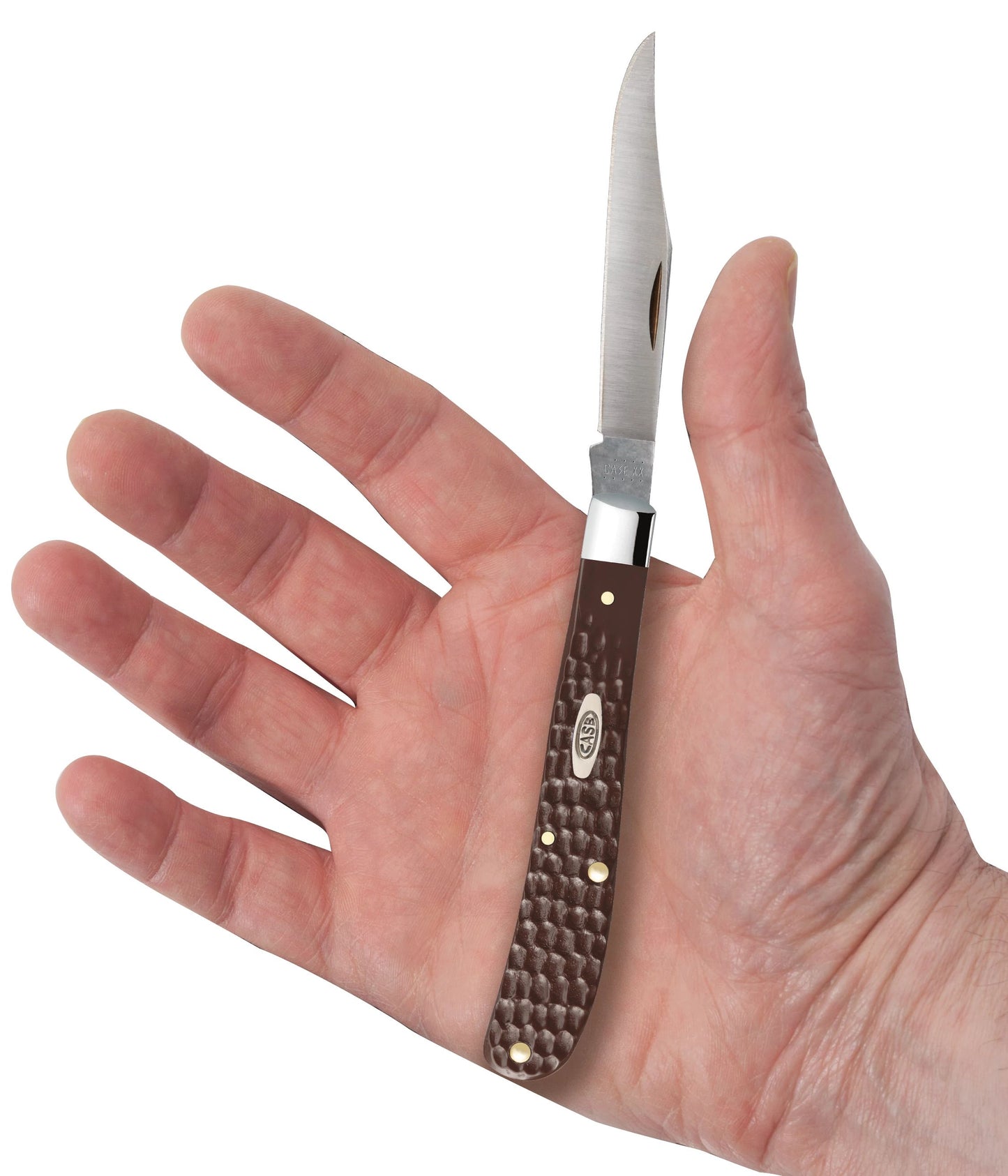 Case 00135 Slimline Trapper pocket knife with jigged brown synthetic handle and nickel silver bolsters ClassicBlades