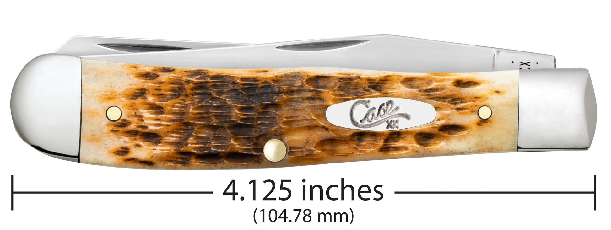 Case 00164 Trapper closed showing 4.125 inch profile with oval nickel silver Case script shield — ClassicBlades