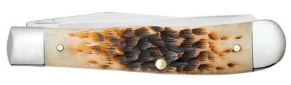 Case 00164 Trapper peach seed jigged amber bone handle detail with polished nickel silver bolsters — ClassicBlades