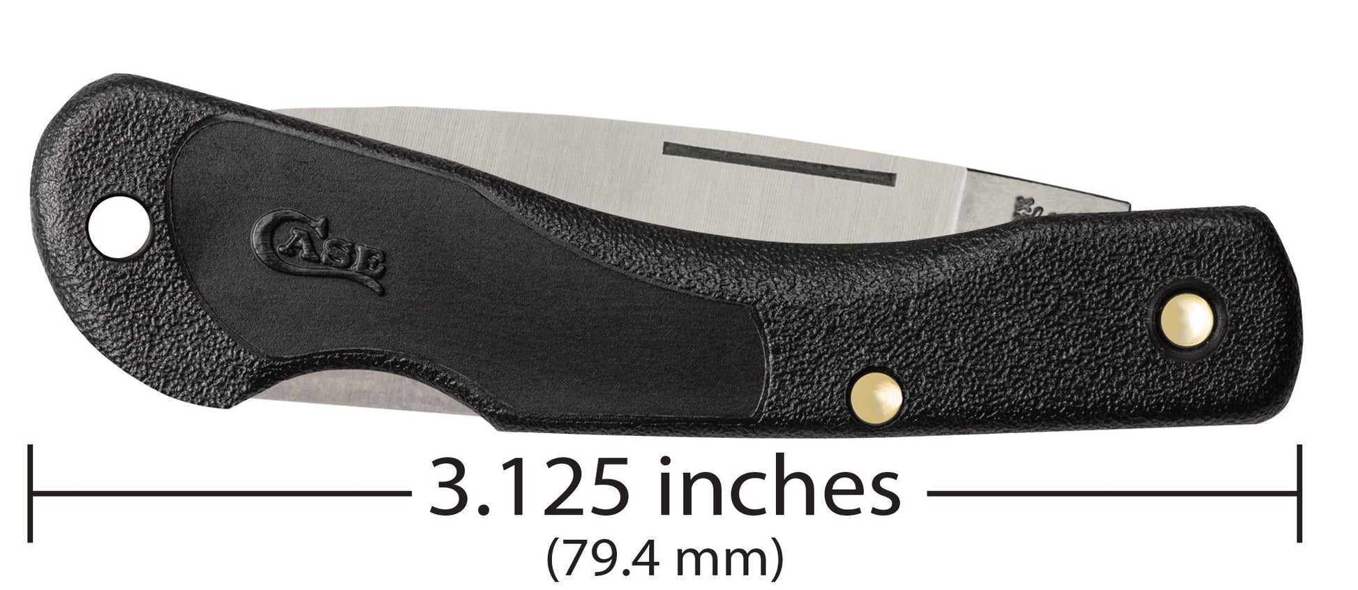 Case 00253 Mini Blackhorn closed showing compact 3.13 inch profile with black Zytel handle — ClassicBlades