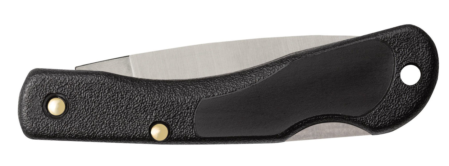 Case 00253 Mini Blackhorn black Zytel handle detail showing texturized grip and lanyard hole — ClassicBlades