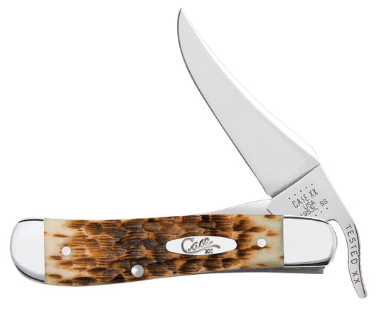 Case 00260 RussLock folding knife with peach seed jigged amber bone handle and nickel silver bolsters — ClassicBlades