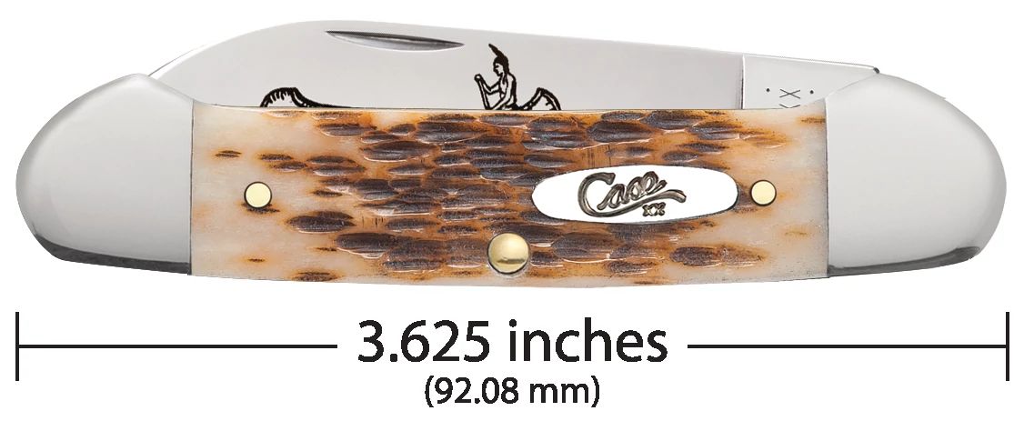 Case 00263 Canoe closed showing 3.625 inch profile with nickel silver Case shield — ClassicBlades