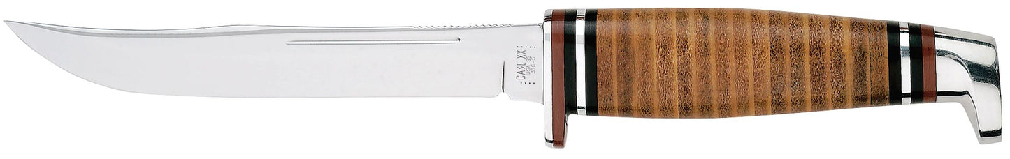 Case 00381 Leather Utility Hunter 5.13 inch Tru-Sharp stainless mirror polish clip blade with sabre concave grind — ClassicBlades