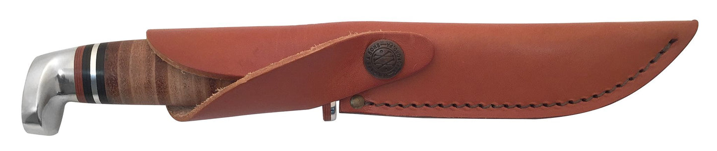 Case 00381 Leather Utility Hunter polished stacked leather handle with aluminum finger guard and pommel — ClassicBlades
