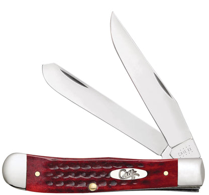 Case 00783 Pocket Worn Old Red Bone Trapper pocket knife with corn cob jigged handle and nickel silver bolsters — ClassicBlades
