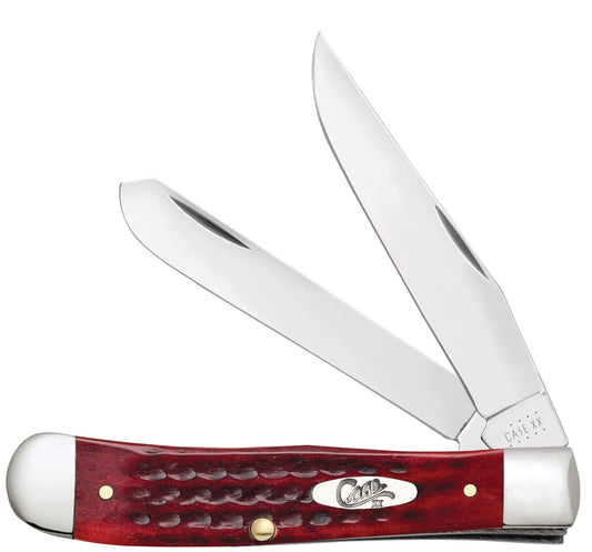 Case 00783 Pocket Worn Old Red Bone Trapper pocket knife with corn cob jigged handle and nickel silver bolsters — ClassicBlades