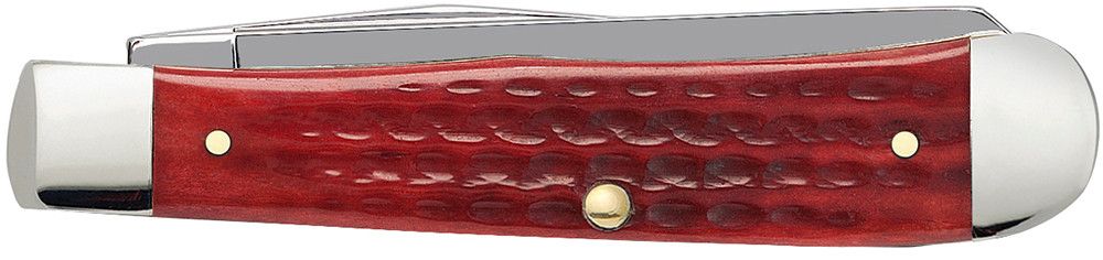Case 00783 Pocket Worn Old Red Bone Trapper corn cob jigged handle detail showing warm red bone color and worn finish — ClassicBlades