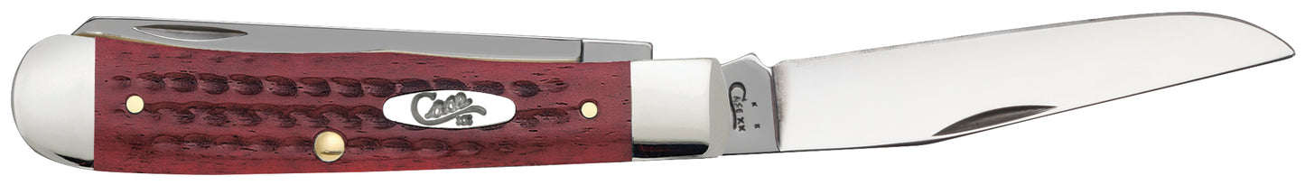 Case 00783 Pocket Worn Old Red Bone Trapper 3.25 inch clip blade and 3.27 inch spey Tru-Sharp stainless blades — ClassicBlades