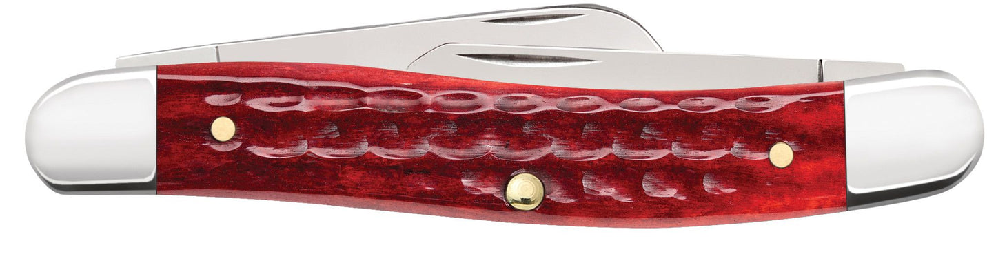 Case 00786 Pocket Worn Old Red Bone Stockman corn cob jigged handle detail showing warm red bone color and worn finish — ClassicBlades

