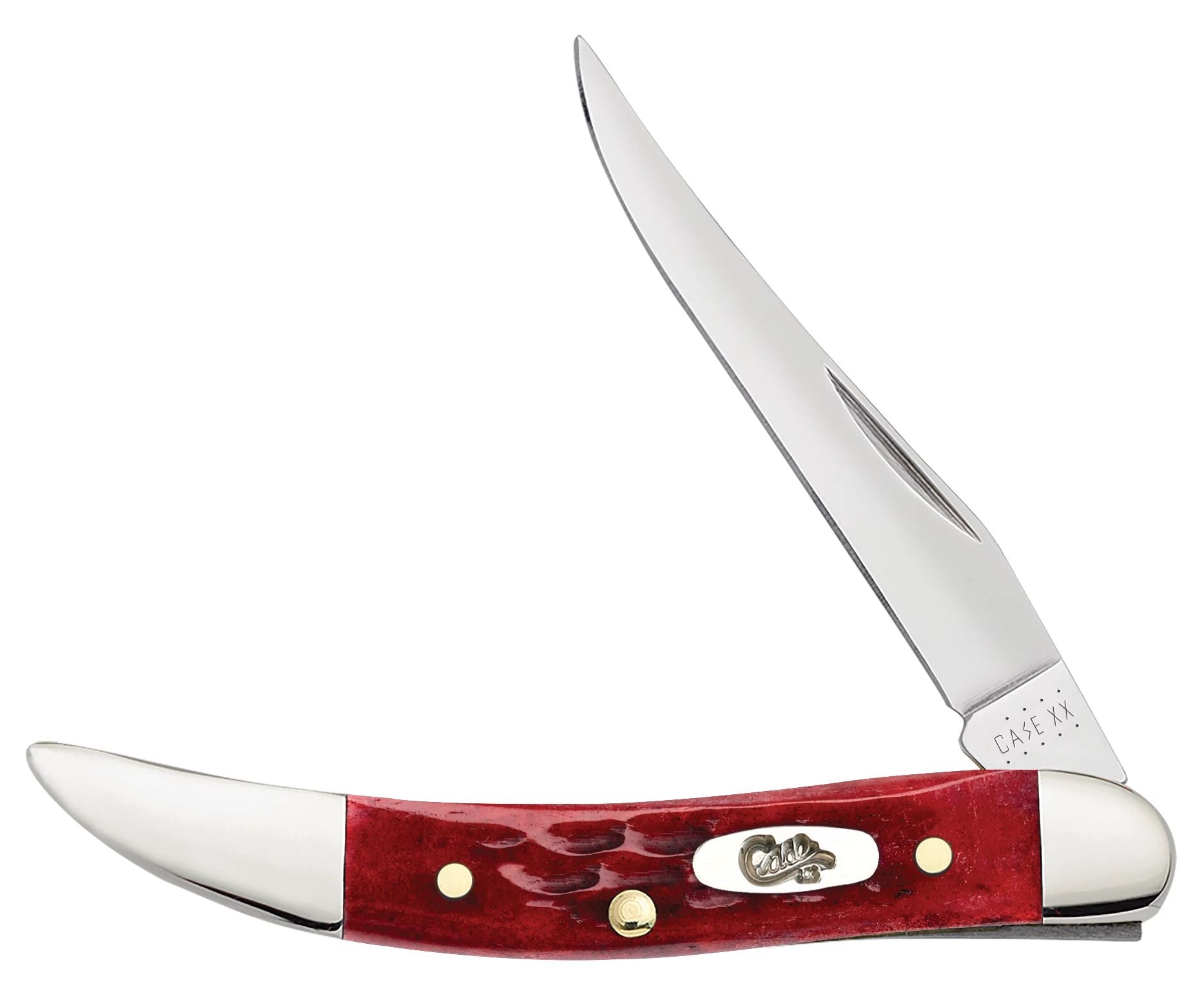 Case 00792 Pocket Worn Old Red Bone Small Texas Toothpick pocket knife with corn cob jigged handle and nickel silver bolsters — ClassicBlades
