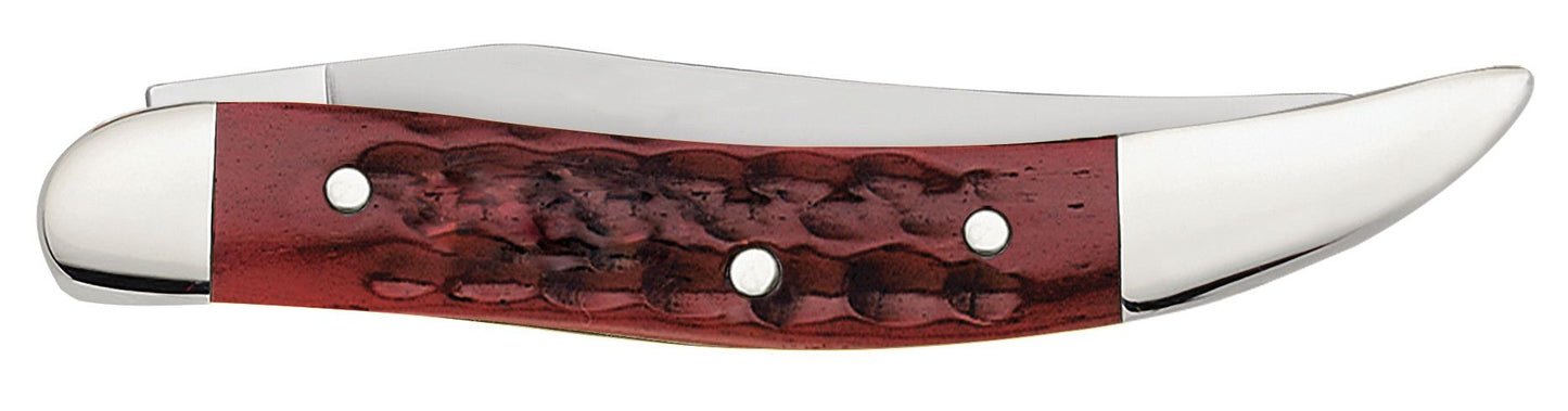 Case 00792 Pocket Worn Old Red Bone corn cob jigged handle detail showing warm red bone color and worn finish — ClassicBlades
