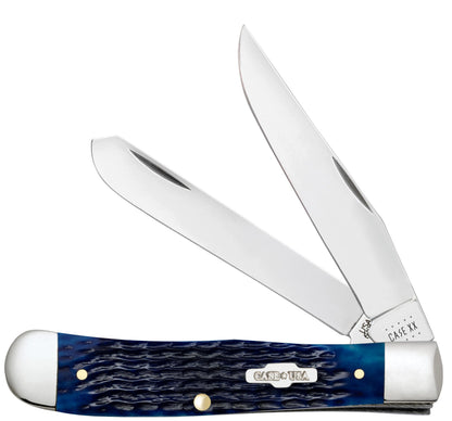 Case 02800 Blue Bone Trapper pocket knife with Rogers corn cob jigged navy blue bone handle and nickel silver bolsters — ClassicBlades