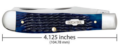 Case 02800 Blue Bone Trapper closed showing 4.125 inch profile with Chevron nickel silver Case USA inlay shield — ClassicBlades