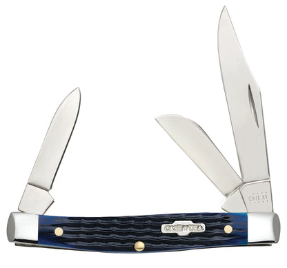 Case 02806 Blue Bone Medium Stockman pocket knife with Rogers corn cob jigged navy blue bone handle and nickel silver bolsters — ClassicBlades
