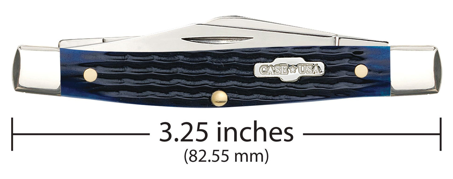 Case 02806 Blue Bone Medium Stockman closed showing 3.25 inch profile with Chevron nickel silver Case USA inlay shield — ClassicBlades