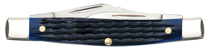 Case 02806 Blue Bone Medium Stockman Rogers corn cob jigged navy blue bone handle detail with polished nickel silver bolsters — ClassicBlades