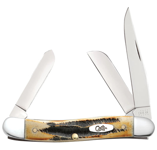 Case 03578 6.5 BoneStag Medium Stockman pocket knife with hand-flamed jigged BoneStag handle and nickel silver bolsters — ClassicBlades