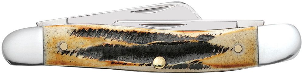 Case 03578 6.5 BoneStag handle detail showing hand-flamed honey and amber tones with stag antler jigging pattern — ClassicBlades