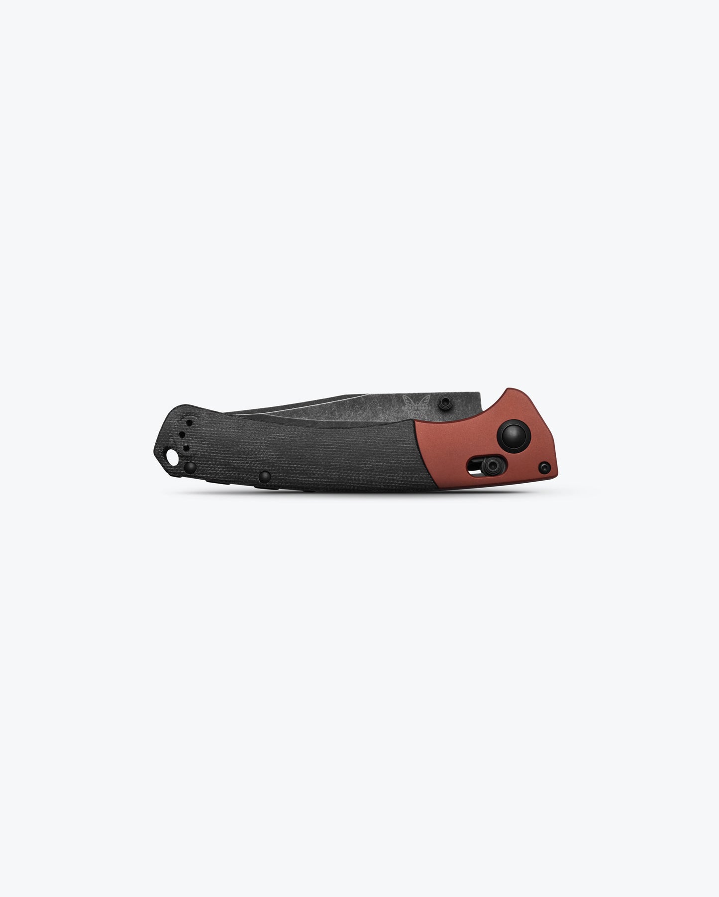 Benchmade 15080BK-04 Crooked River closed showing 5.33 inch profile with black Micarta handle and split-arrow pocket clip — ClassicBlades
