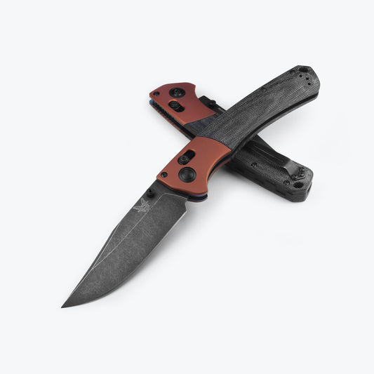 Benchmade 15080BK-04 Crooked River folding hunting knife with black canvas Micarta handle and burnt copper aluminum bolster — ClassicBlades