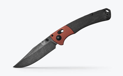 Benchmade 15080BK-04 Crooked River 4 inch CPM-MagnaCut DLC Battlewash clip-point blade detail — ClassicBlades