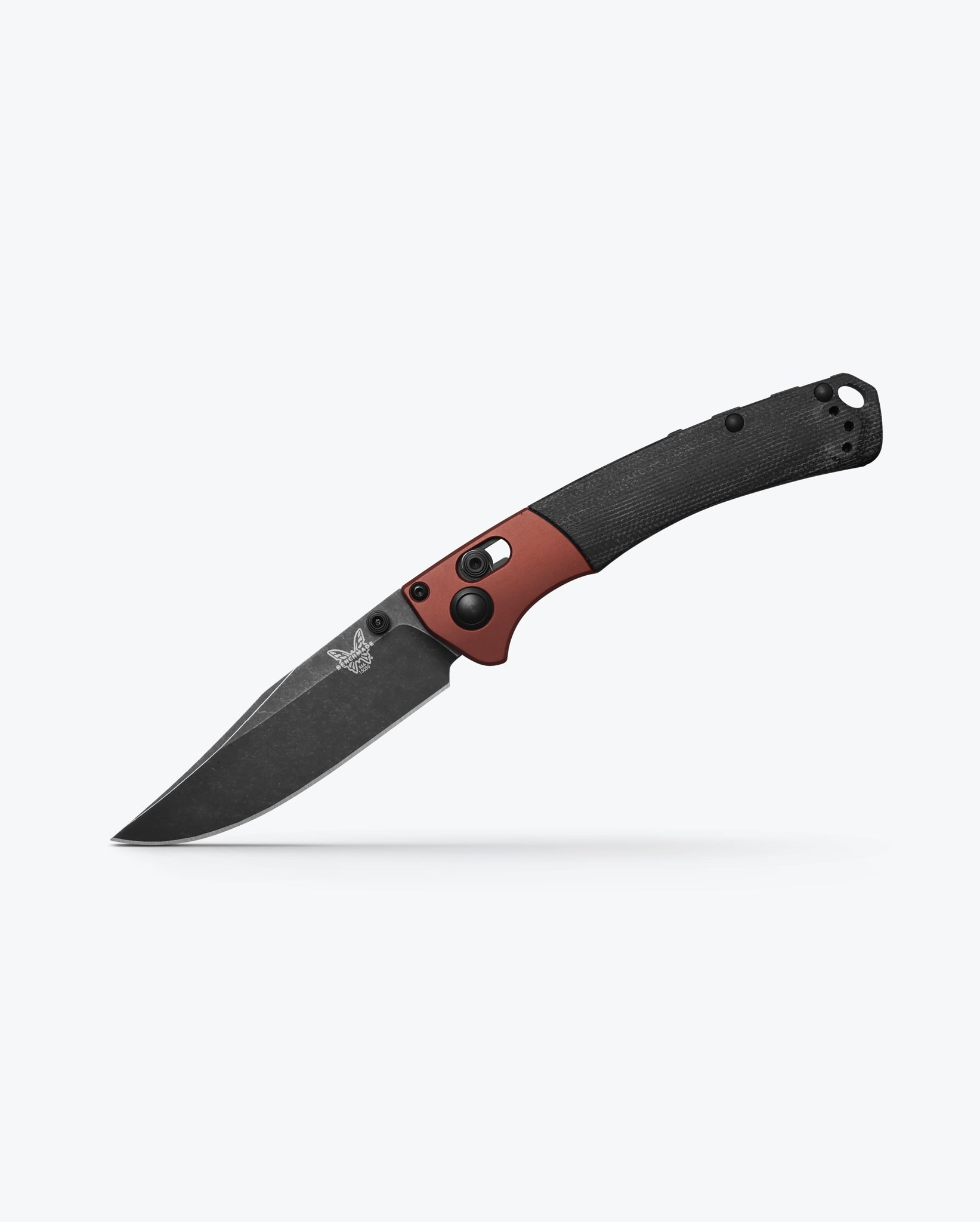 Benchmade 15085BK-04 Mini Crooked River 3.40 inch CPM-MagnaCut DLC Battlewash clip-point blade detail — ClassicBlades