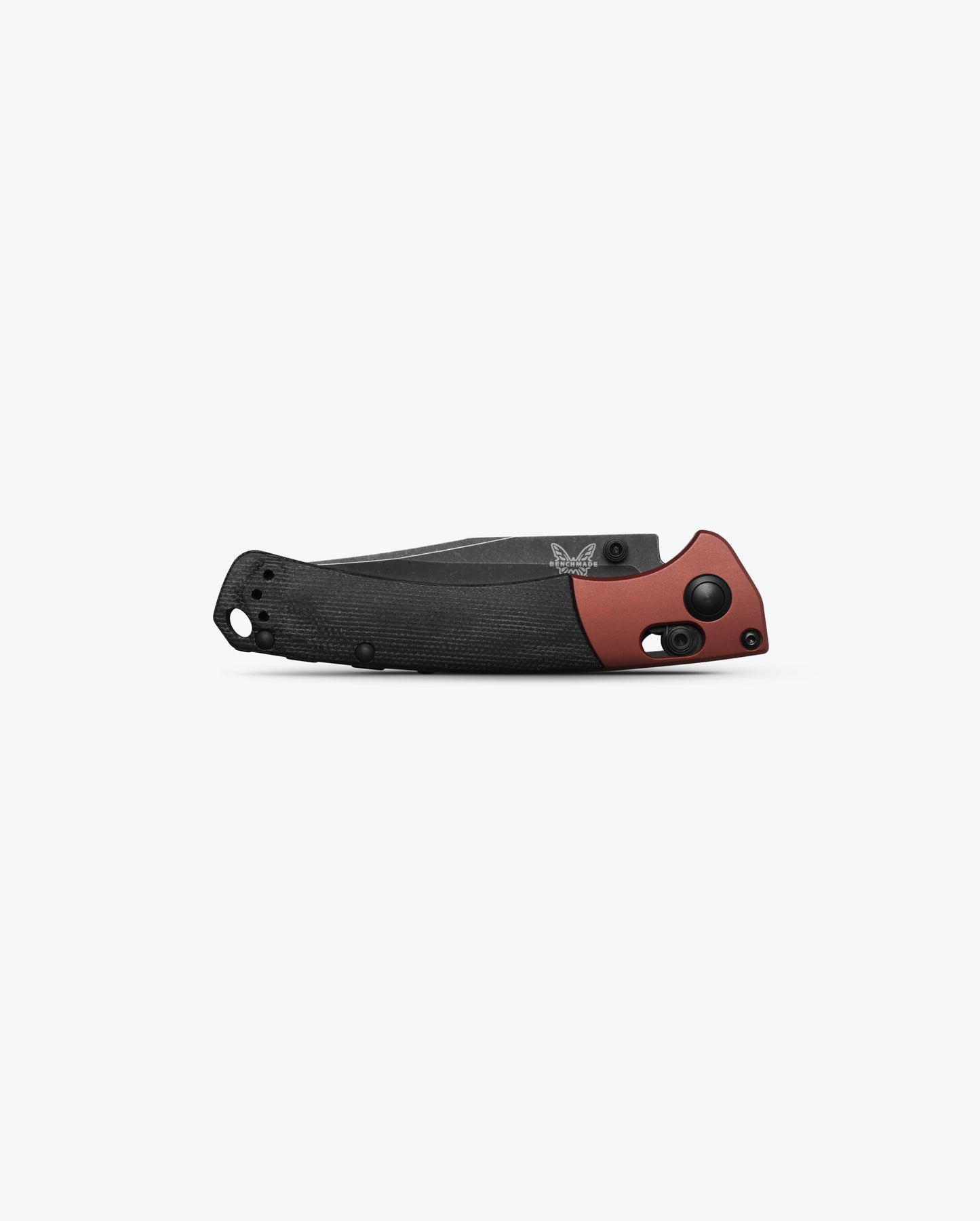 Benchmade 15085BK-04 Mini Crooked River closed showing 4.50 inch profile with black Micarta handle and split-arrow pocket clip — ClassicBlades