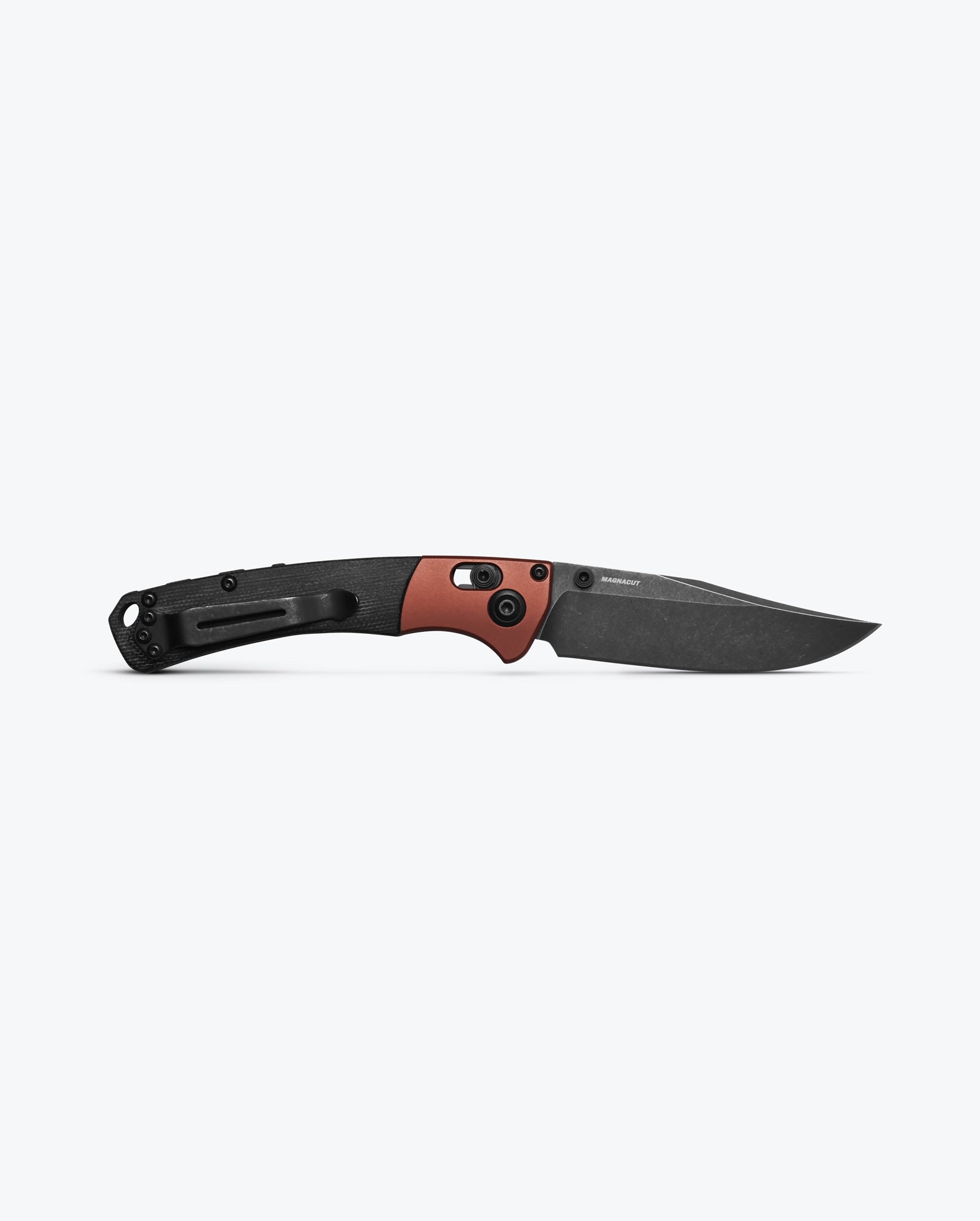 Benchmade 15085BK-04 Mini Crooked River showing 4.50 inch profile with black Micarta handle and split-arrow pocket clip — ClassicBlades