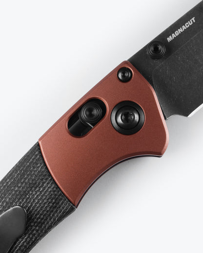 Benchmade 15085BK-04 Mini Crooked River with burnt copper anodized aluminum bolster and black hardware — ClassicBlades