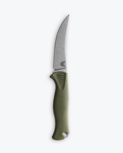 Benchmade 15505 Mini Meatcrafter dark olive Santoprene handle with full tang construction and ergonomic contours — ClassicBlades