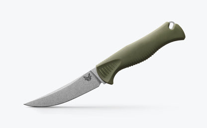 Benchmade 15505 Mini Meatcrafter 4.01 inch CPM-154 stonewash trailing point blade with SelectEdge technology detail — ClassicBlades