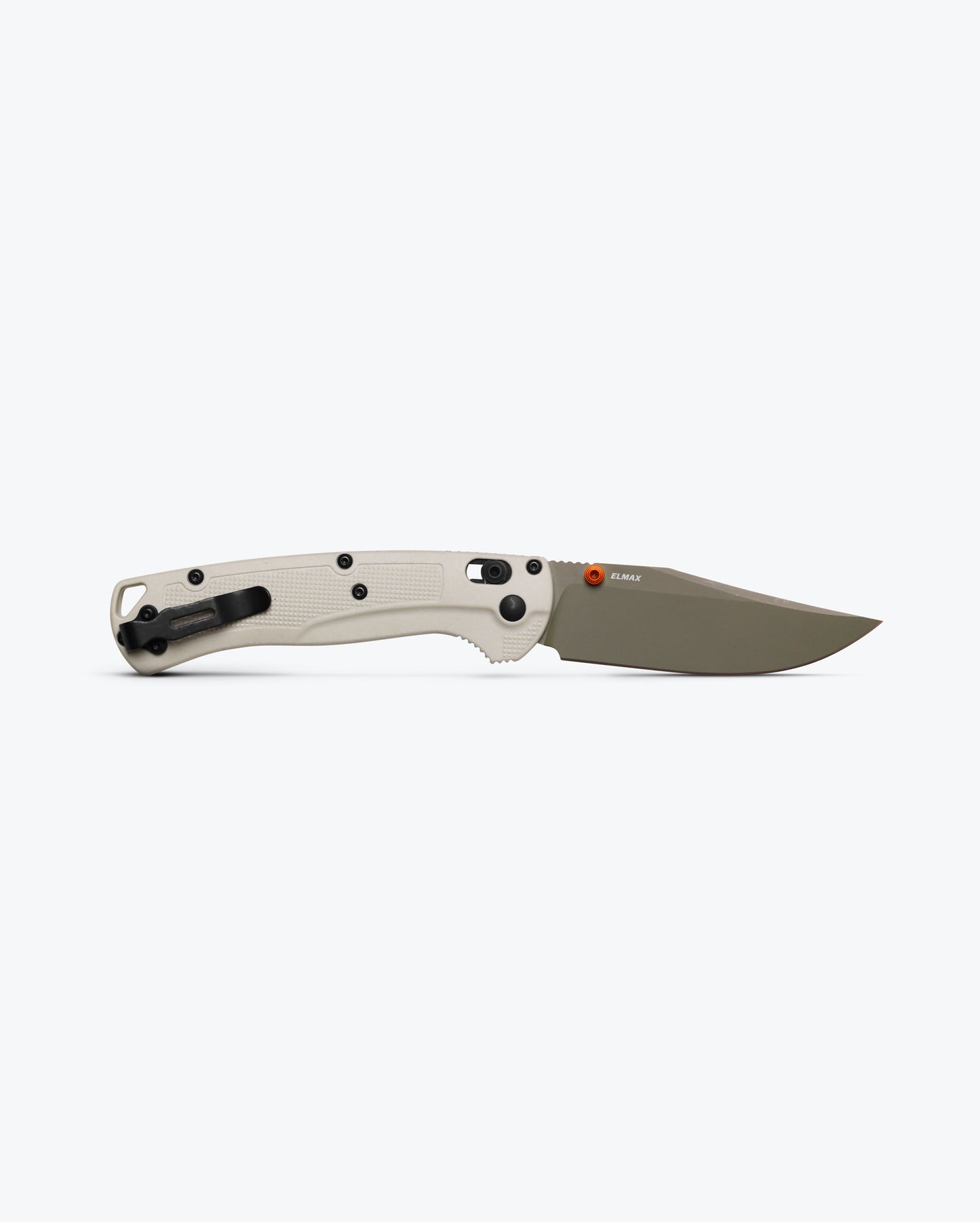 Benchmade 15536GN-01 Taggedout showing 4.63 inch profile with tan Grivory handle and deep-carry pocket clip — ClassicBlades