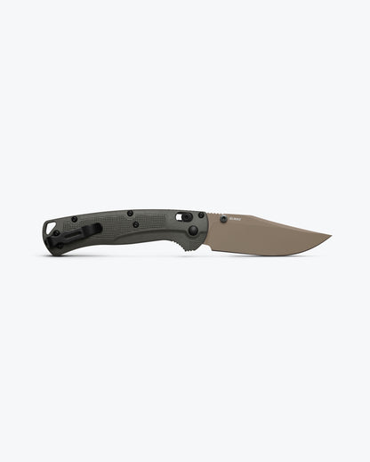 Benchmade 15536TN-02 Taggedout showing 4.63 inch profile with deep olive Grivory handle and deep-carry pocket clip — ClassicBlades 