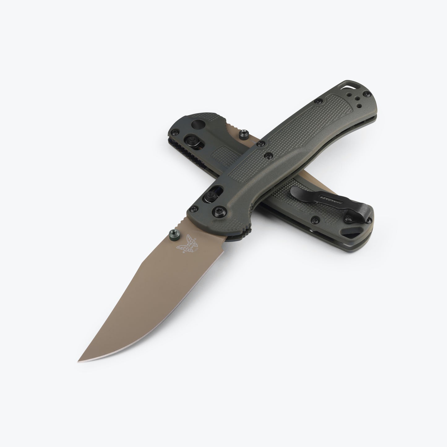 Benchmade 15536TN-02 Taggedout folding hunting knife with deep olive Grivory handle and OD green anodized accents — ClassicBlades