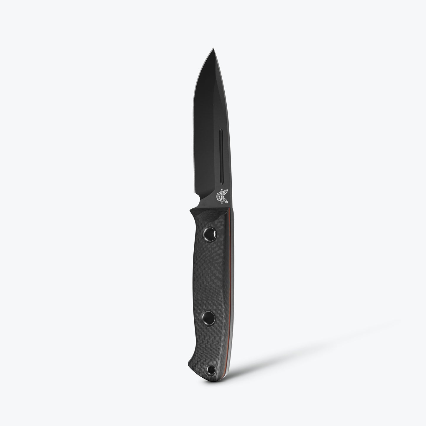 Benchmade 163BK Bushcrafter 4.38 inch CPM-CruWear black Cerakote drop point blade detail — ClassicBlades
