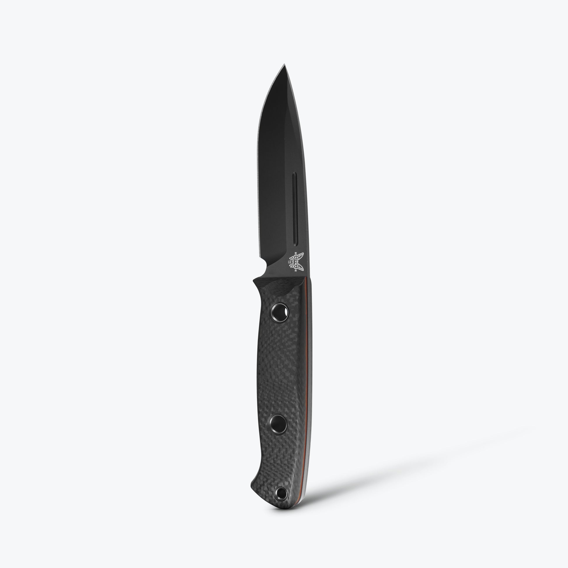 Benchmade 163BK Bushcrafter 4.38 inch CPM-CruWear black Cerakote drop point blade detail — ClassicBlades