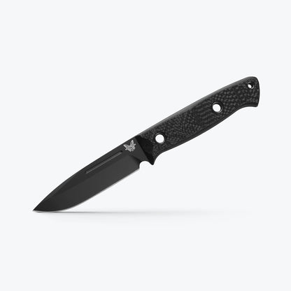 Benchmade 163BK Bushcrafter carbon fiber 3K twill handle scales with red G-10 liners and full tang construction — ClassicBlades