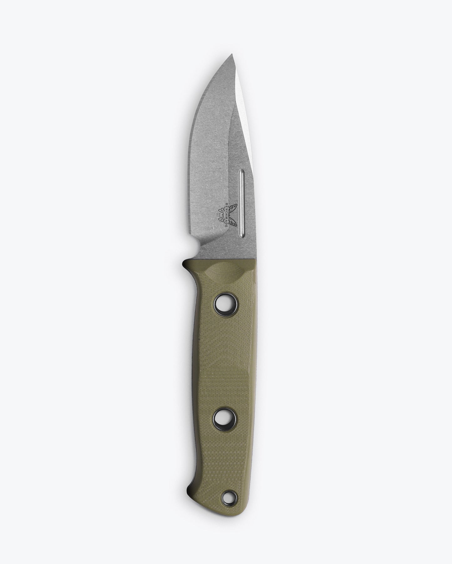Benchmade 165-1 Mini Bushcrafter with red liners, hollow pins and lanyard hole — ClassicBlades