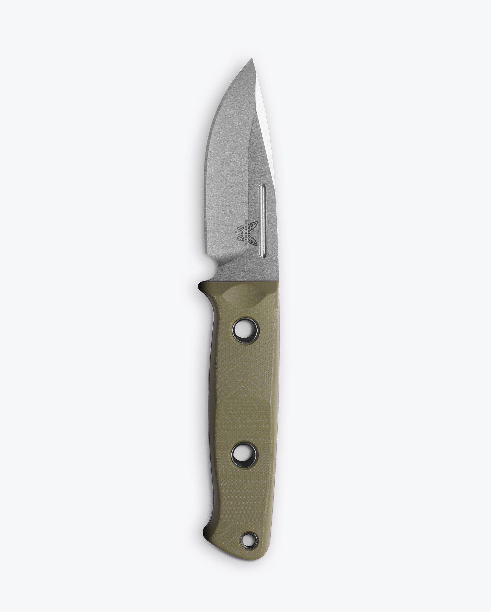 Benchmade 165-1 Mini Bushcrafter with red liners, hollow pins and lanyard hole — ClassicBlades